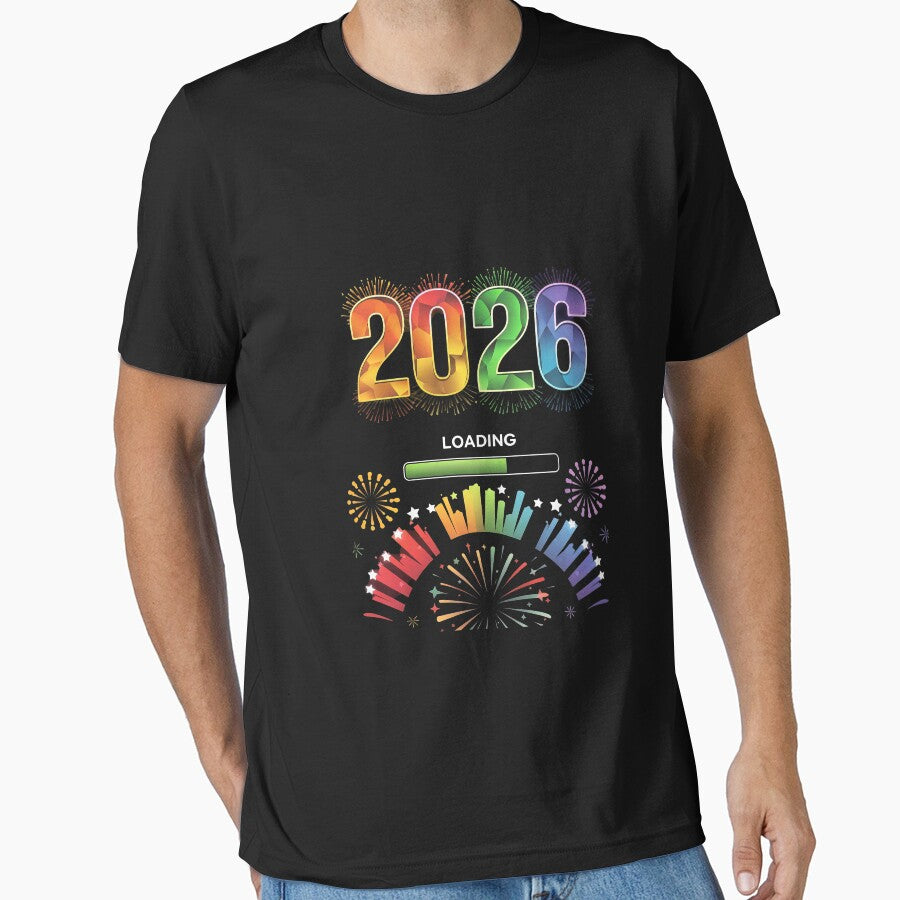 2026 Loading Bar T-Shirt | Rainbow Progress Bar New Year Tee Black