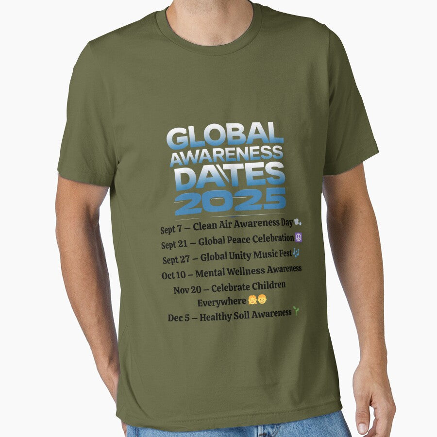 2025 Global Awareness Calendar Tee | Eco Activism World Events Moss Green