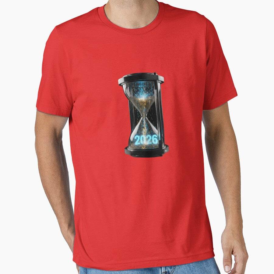 2026 Predictive Year Tee: Sci-Fi Data Flow Future Insight Shirt Red
