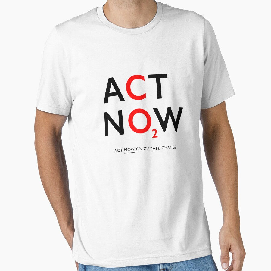 Act Now on CO2" T-Shirt | Black & Red Climate Action Text Tee White