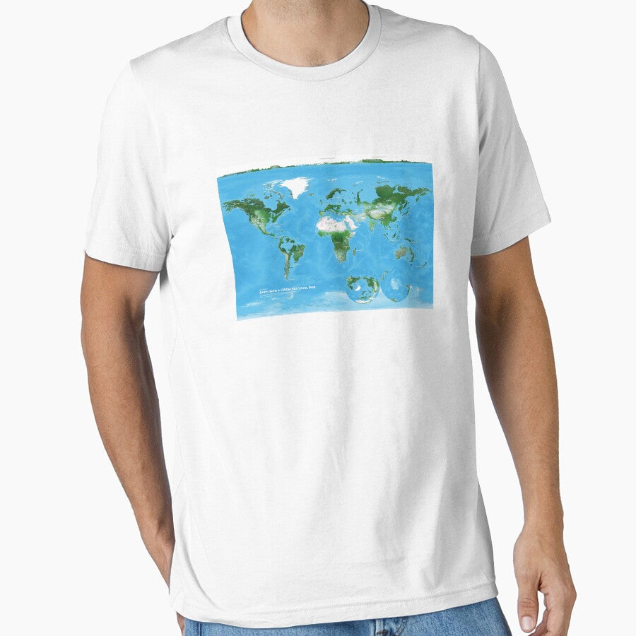 +300m Sea Level Rise T-Shirt | Climate Change Awareness Map Tee White