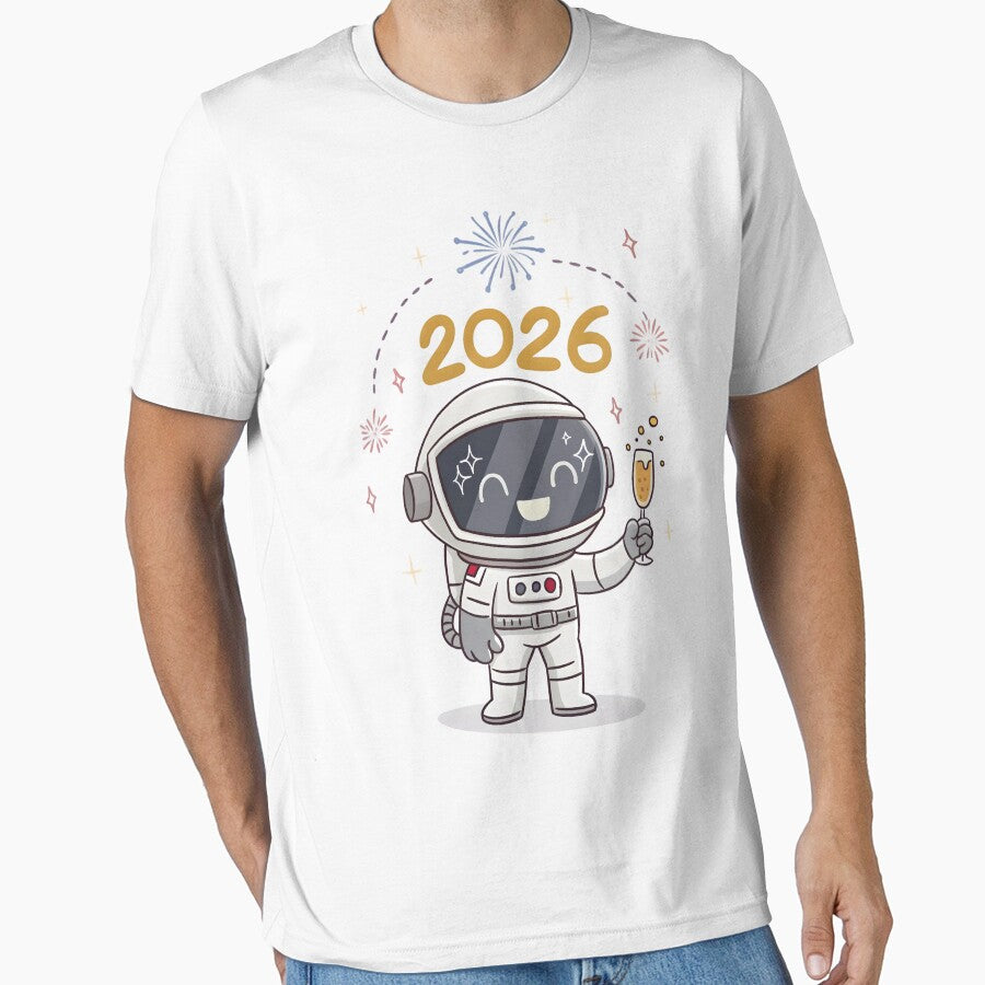 2026 New Year Robot Tee: Futuristic AI Celebration T-Shirt White