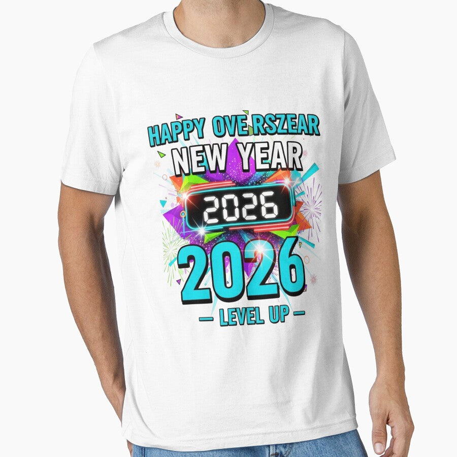 2026 Level Up New Year Tee | Futuristic Neon Gaming T-Shirt White