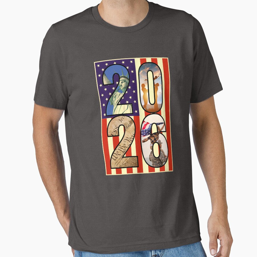 2026 American Flag T-Shirt: Patriotic USA Graphic Future Tee Charcoal Heather