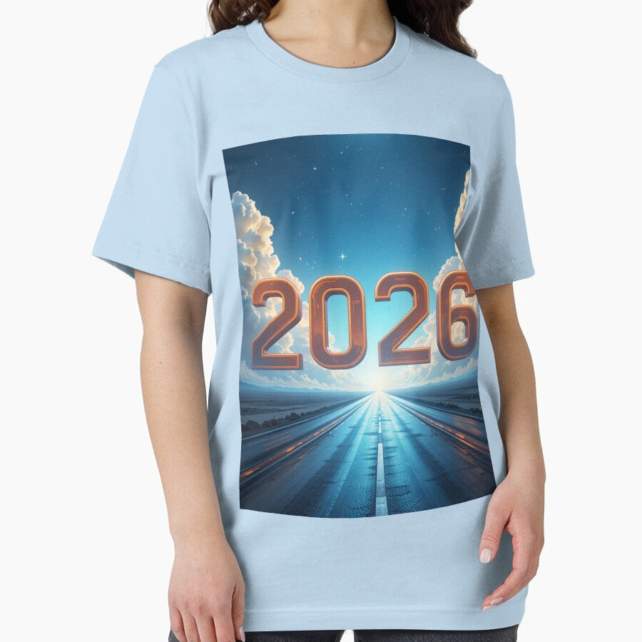 2026 Horizon Shift Tee: Futuristic Progress & Ambition Shirt Light Blue