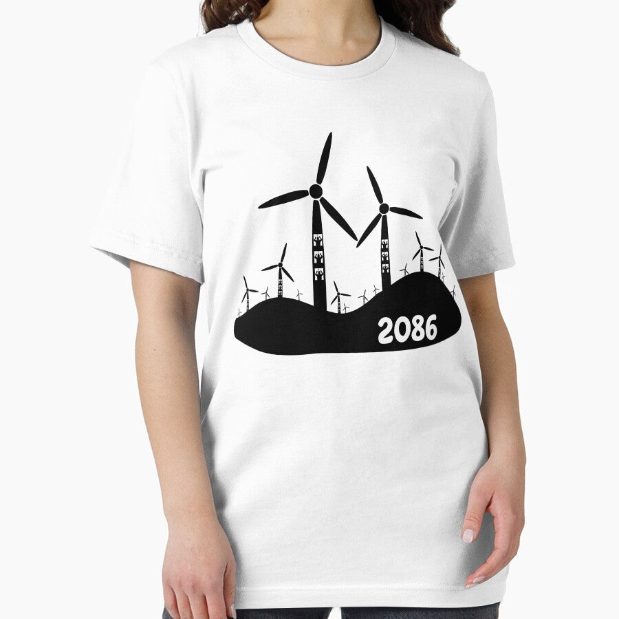 2086 Pinwheel T-Shirt: Futuristic Graphic Design, Soft Cotton White