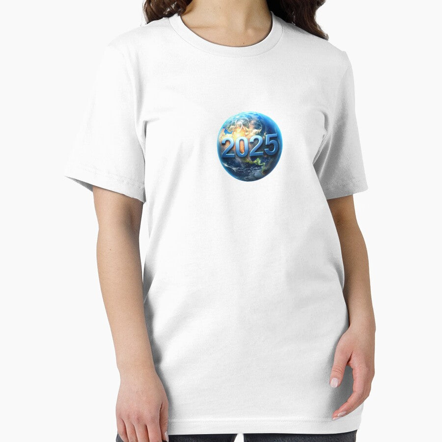 2025 Happy New Year T-Shirt | Festive Celebration Sticker Tee White