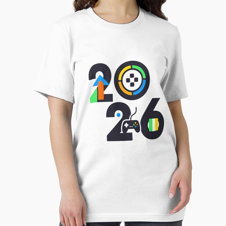 2026 Gaming T-Shirt, Trendy Modern Aesthetic for Video Gamers White