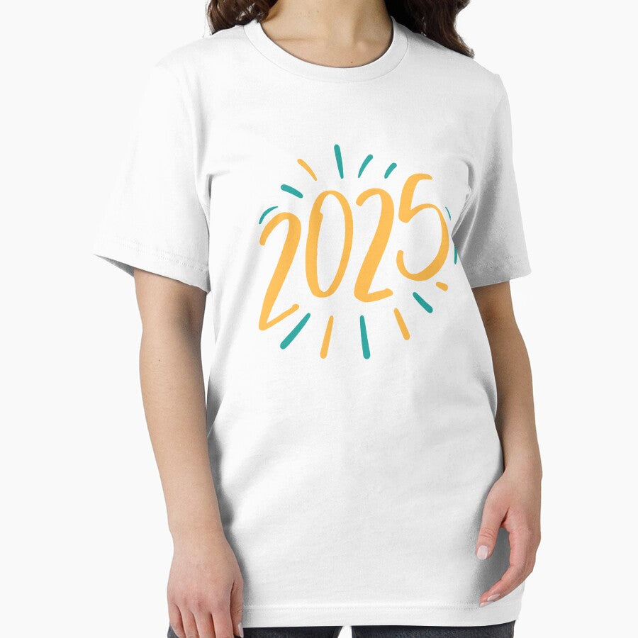 2025 New Year Fireworks Tee | Festive Graphic Celebration T-Shirt White