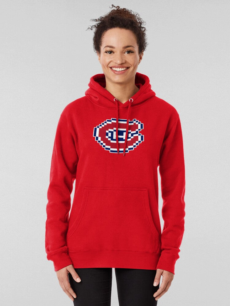 8-Bit Montreal Hockey Video Game Art Pullover Hoodie Red