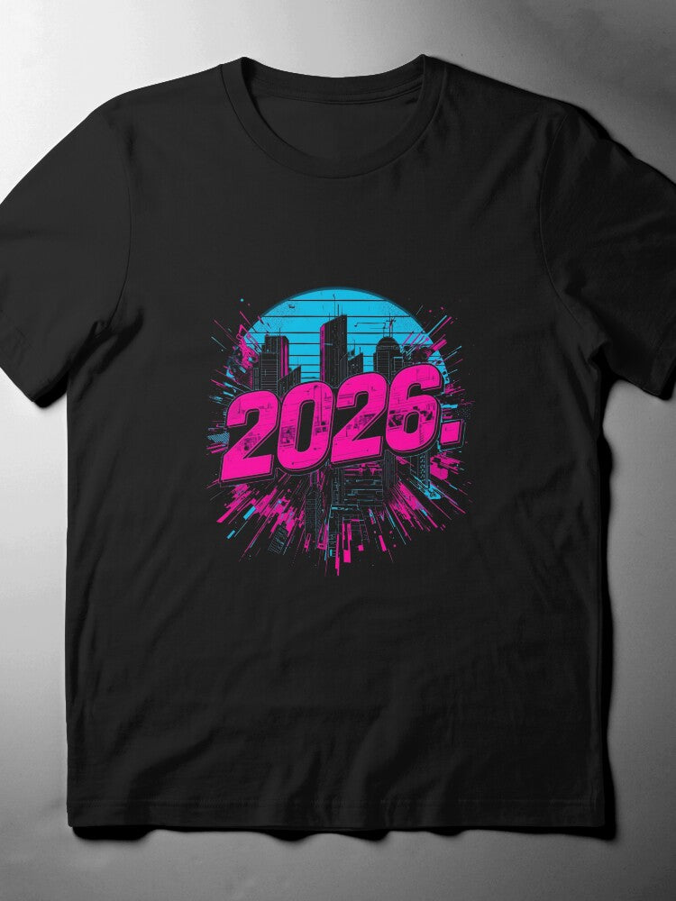 2026 Neon Cyberpunk Tee: Futuristic Cityscape Graphic T-Shirt