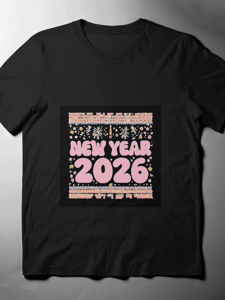 2026 Knitted New Year T-Shirt | Cute Faux Sweater Pattern Party Tee