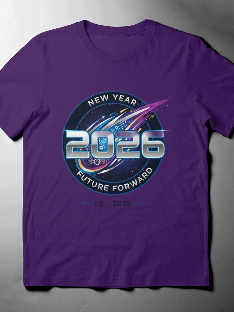 2026 New Horizon Tee: Futuristic Space Year Typography Shirt