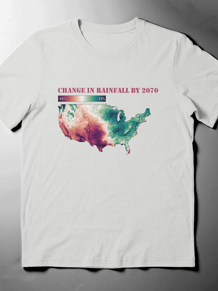2070 Climate Map Tee: US Rainfall Prediction, Eco-Friendly