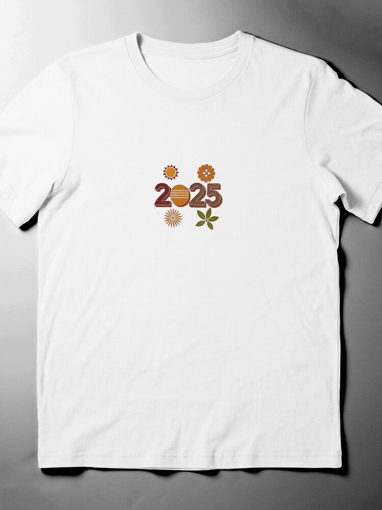 2025 Happy New Year Party Tee | Fun Sticker-Style Celebration Shirt