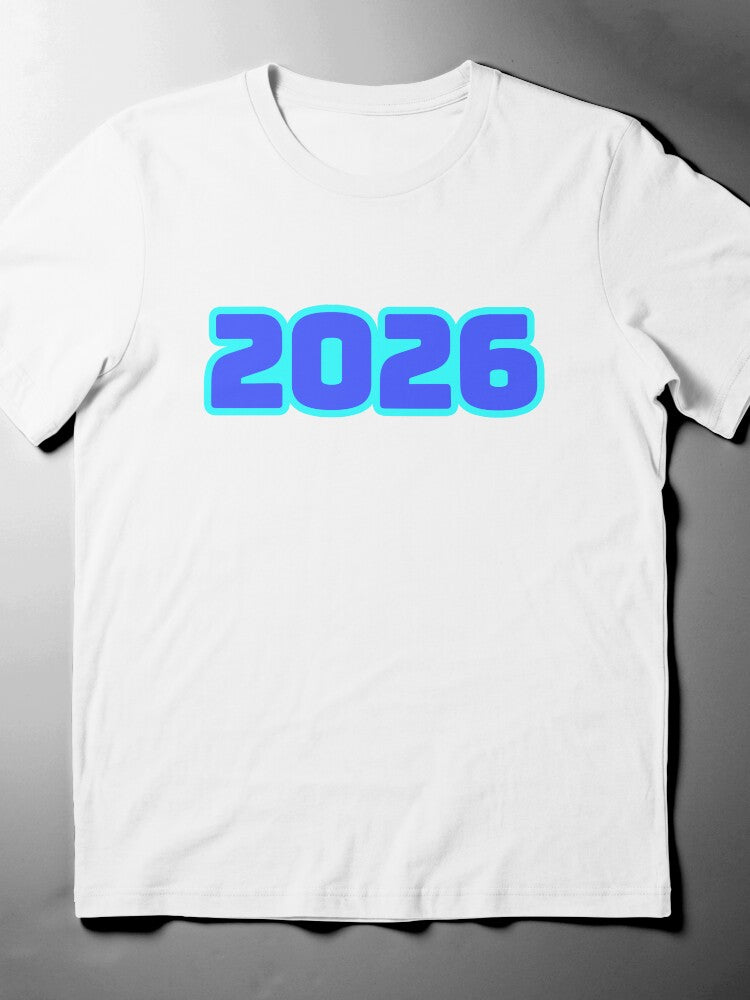 2026 Bold Typography T-Shirt | Blue Outline Minimalist Tee