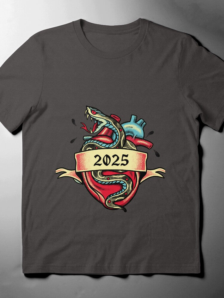 2025 Year of the Snake T-Shirt | Tattoo Art Heart & Snake Tee